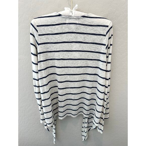 VELVET BY GRAHAM & SPENCER Navy Striped Open Front Waterfall Cardigan NWT Small - Picture 4 of 8